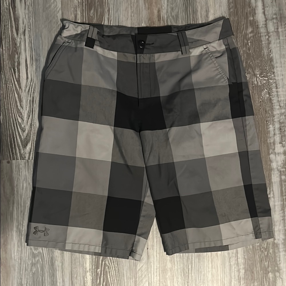 Under Armour Kids Plaid Shorts - Black and Gray